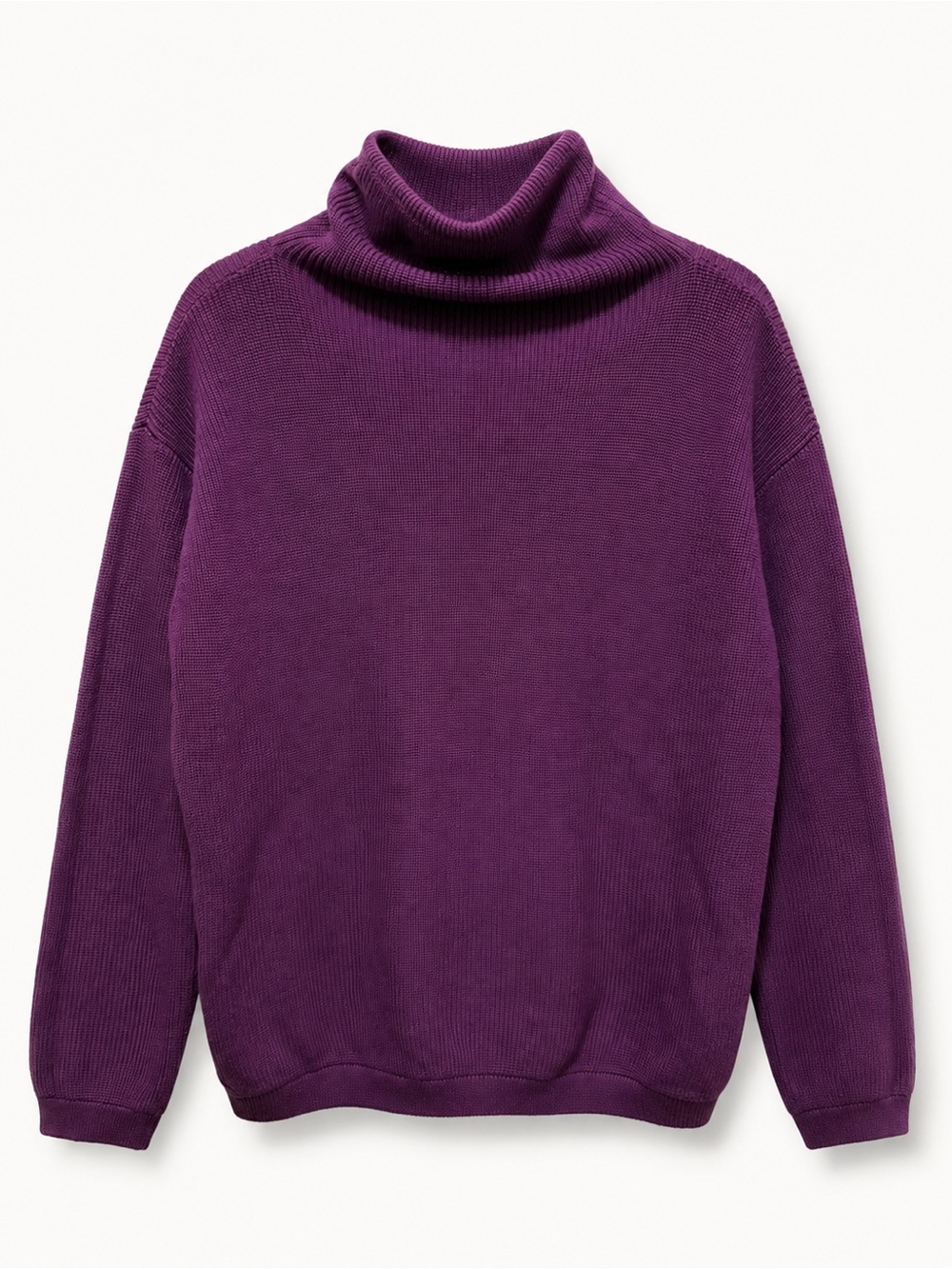 EK by Edinburgh Knitwear Purple Cotton Chunky Ribbed Turtleneck Sweater L